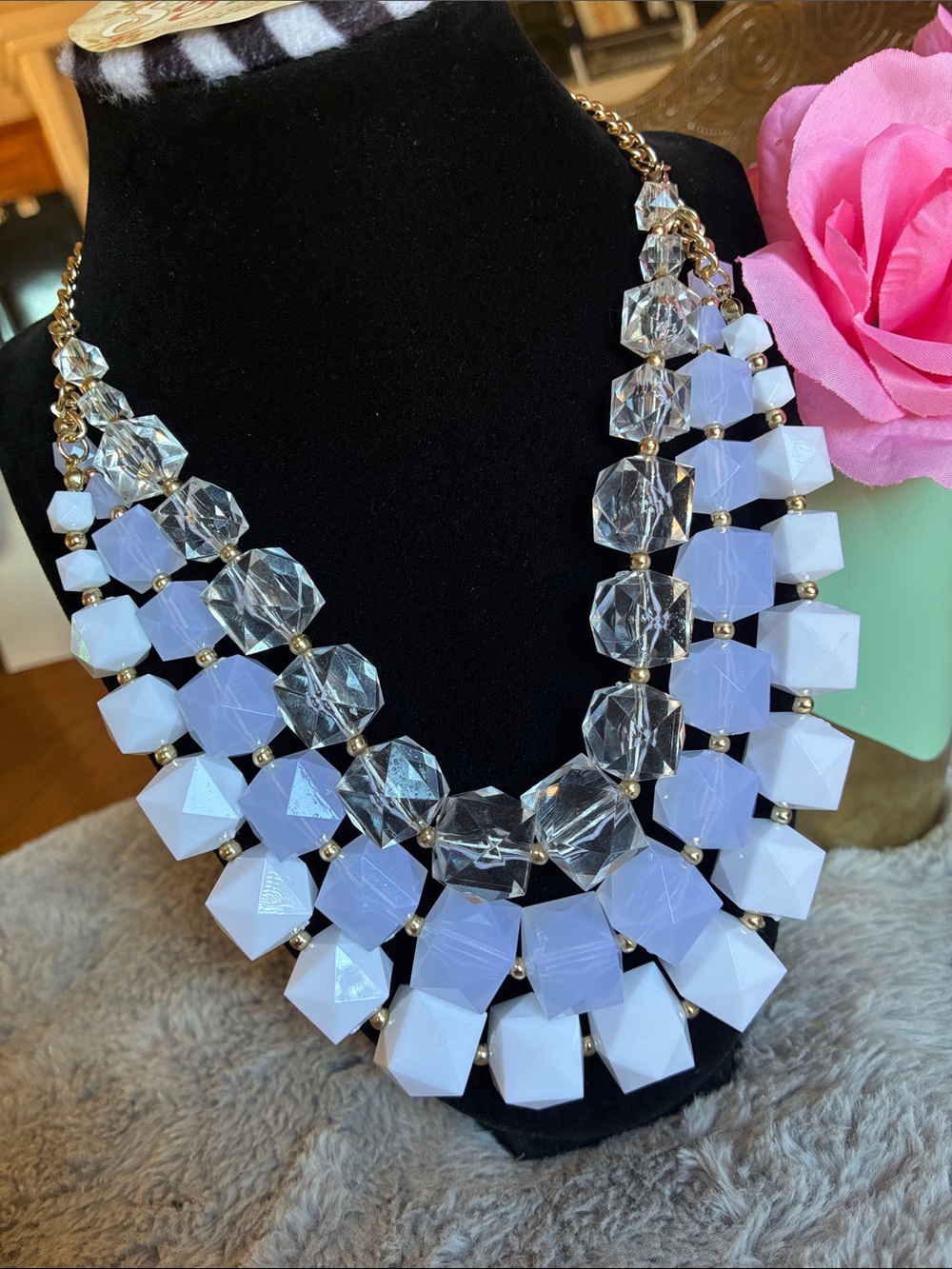 Multi-Strand Lavender and Clear Statement Necklace